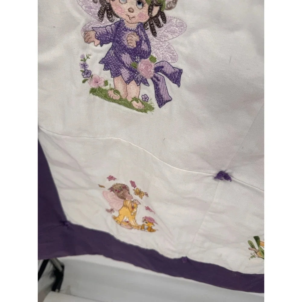 Vintage Handmade Fairy Quilt Embroidered Flower Baby Blanket Purple Cottagecore